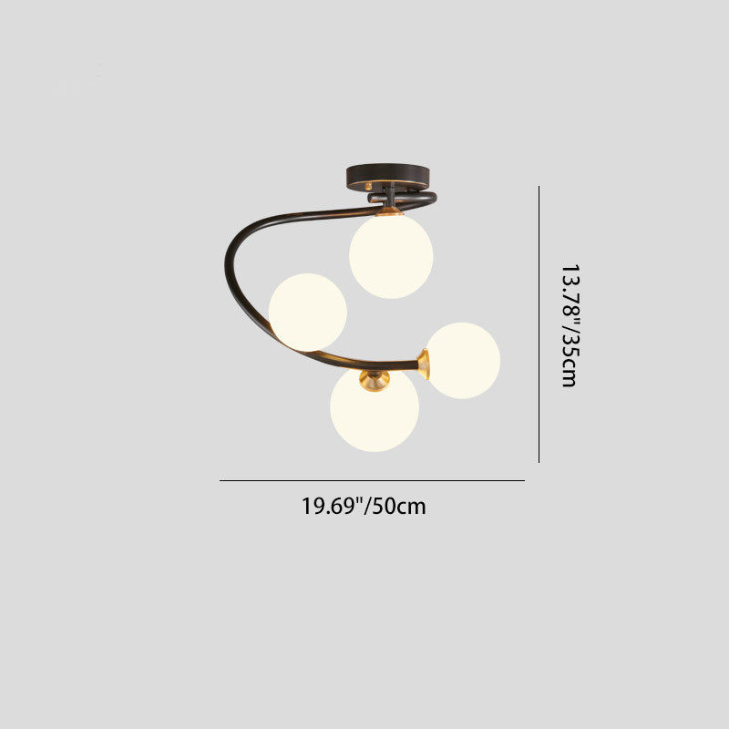Lustre semi-encastré contemporain nordique en fer et verre courbé rond 4/5/7 lumières pour chambre et salon 