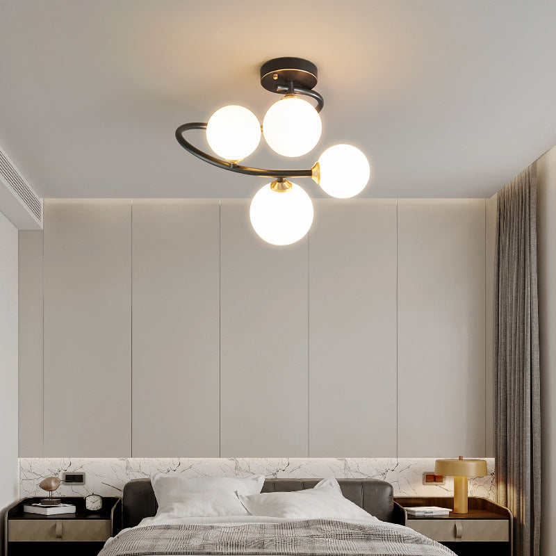 Zeitgenössische nordische Eisen- &amp; Glasrunde 4/5/7-Licht Halbeinbau-Deckenleuchte für Schlafzimmer &amp; Wohnzimmer 