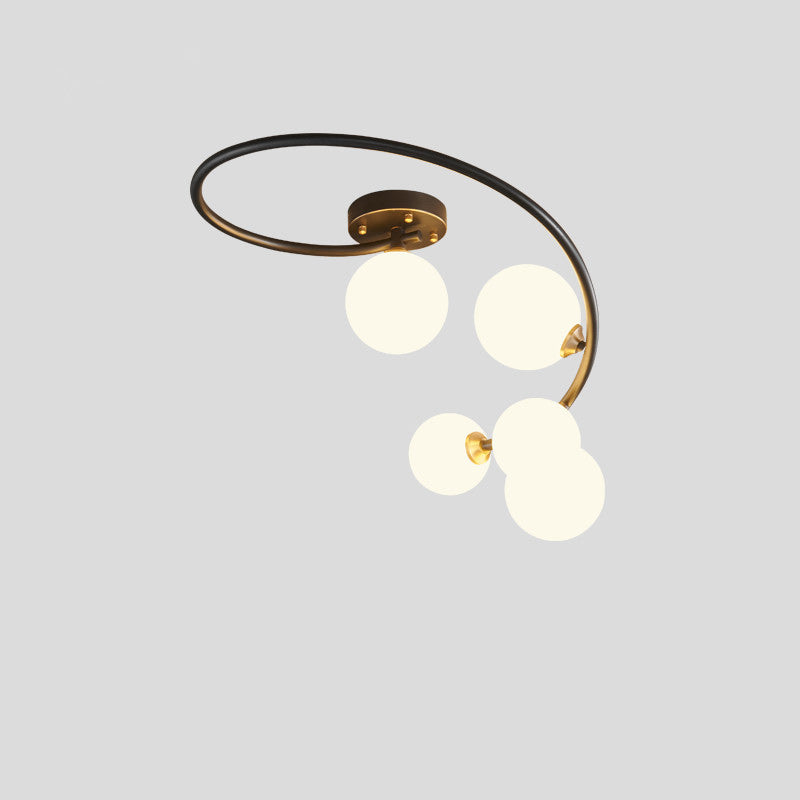 Lustre semi-encastré contemporain nordique en fer et verre courbé rond 4/5/7 lumières pour chambre et salon 