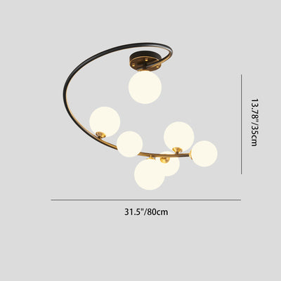 Lustre semi-encastré contemporain nordique en fer et verre courbé rond 4/5/7 lumières pour chambre et salon 