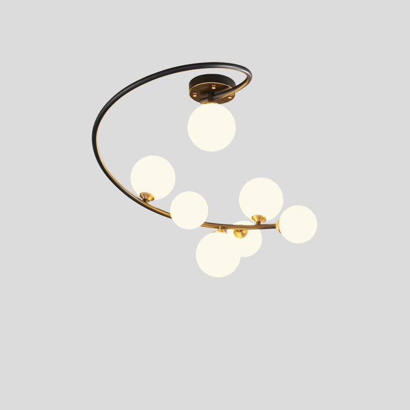 Lustre semi-encastré contemporain nordique en fer et verre courbé rond 4/5/7 lumières pour chambre et salon 