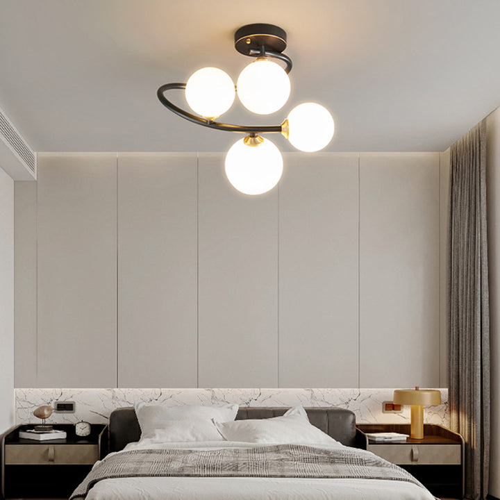 Zeitgenössische nordische Eisen- &amp; Glasrunde 4/5/7-Licht Halbeinbau-Deckenleuchte für Schlafzimmer &amp; Wohnzimmer 