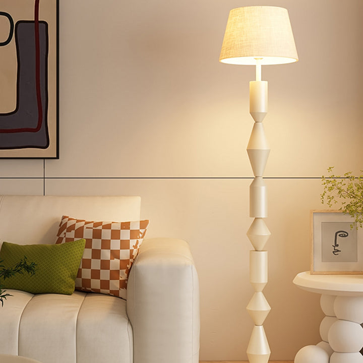 Traditionelle französische Eisen- & Stoffgeometrische Runde 1-Licht Stehlampe für Schlafzimmer & Wohnzimmer 