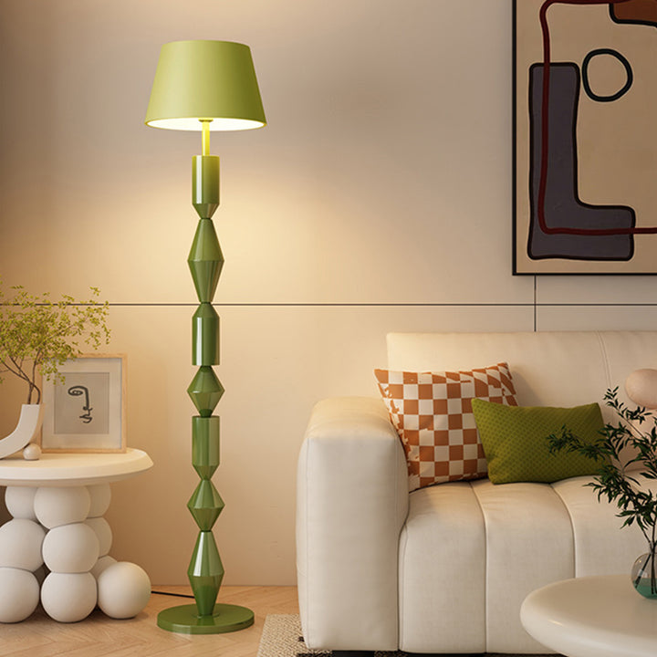 Traditional French Iron &amp; Fabric Geometric Round 1-Light Standing Floor Lamp For Bedroom &amp; Living Room