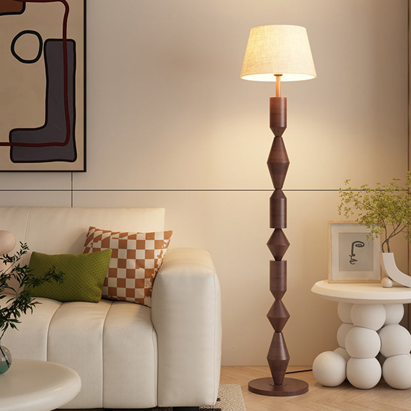 Lampe de sol traditionnelle française en fer et tissu géométrique ronde à 1 lumière pour chambre et salon 