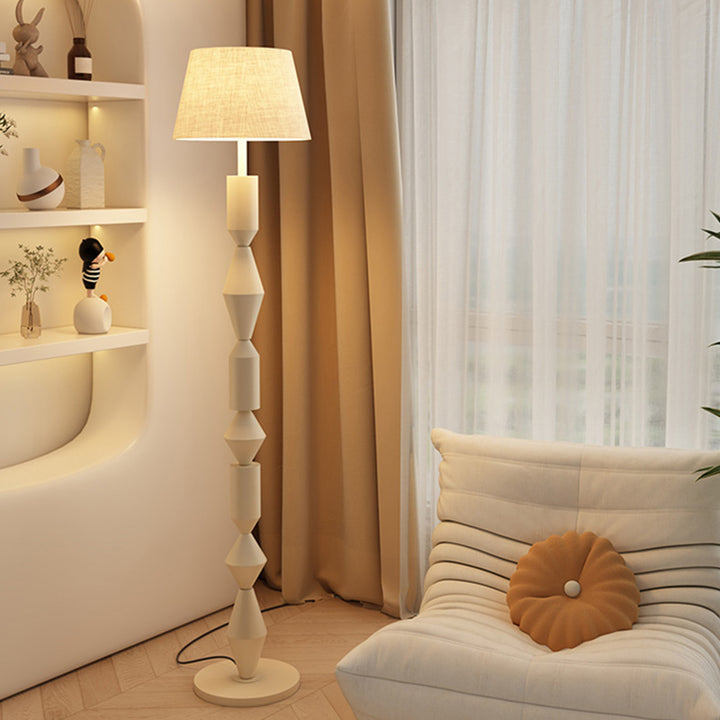 Traditional French Iron &amp; Fabric Geometric Round 1-Light Standing Floor Lamp For Bedroom &amp; Living Room