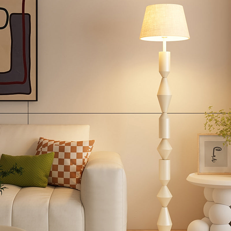 Lampe de sol traditionnelle française en fer et tissu géométrique ronde à 1 lumière pour chambre et salon 