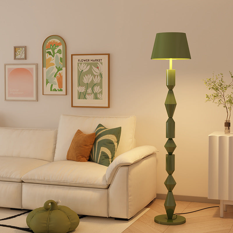 Traditional French Iron &amp; Fabric Geometric Round 1-Light Standing Floor Lamp For Bedroom &amp; Living Room