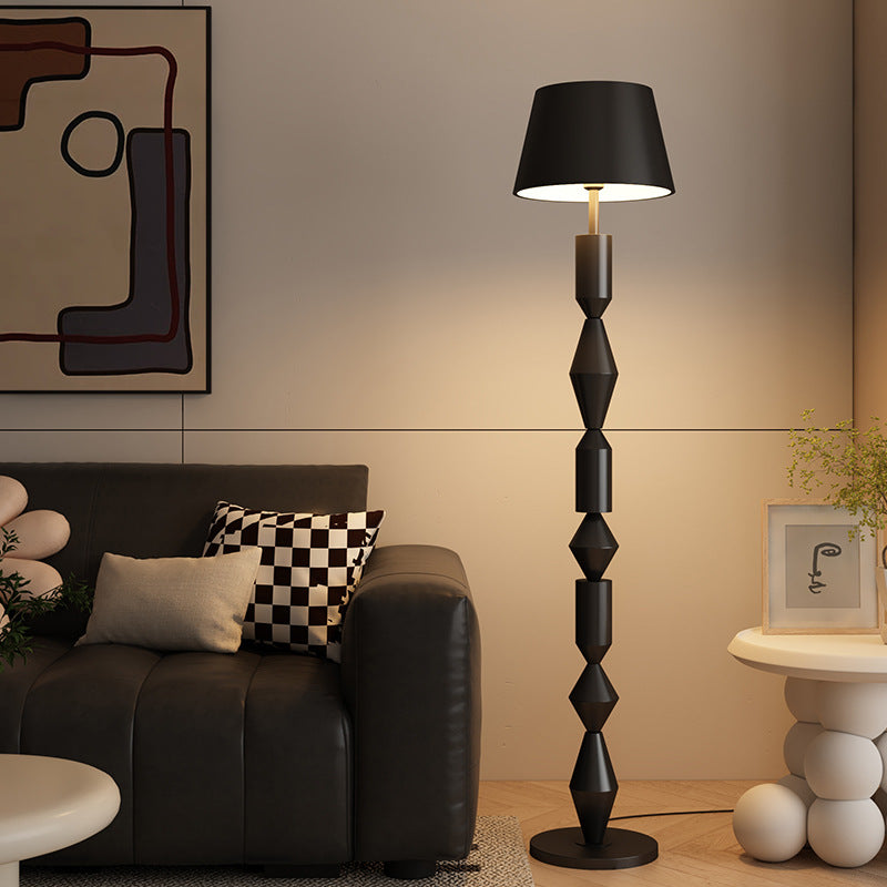 Traditional French Iron &amp; Fabric Geometric Round 1-Light Standing Floor Lamp For Bedroom &amp; Living Room