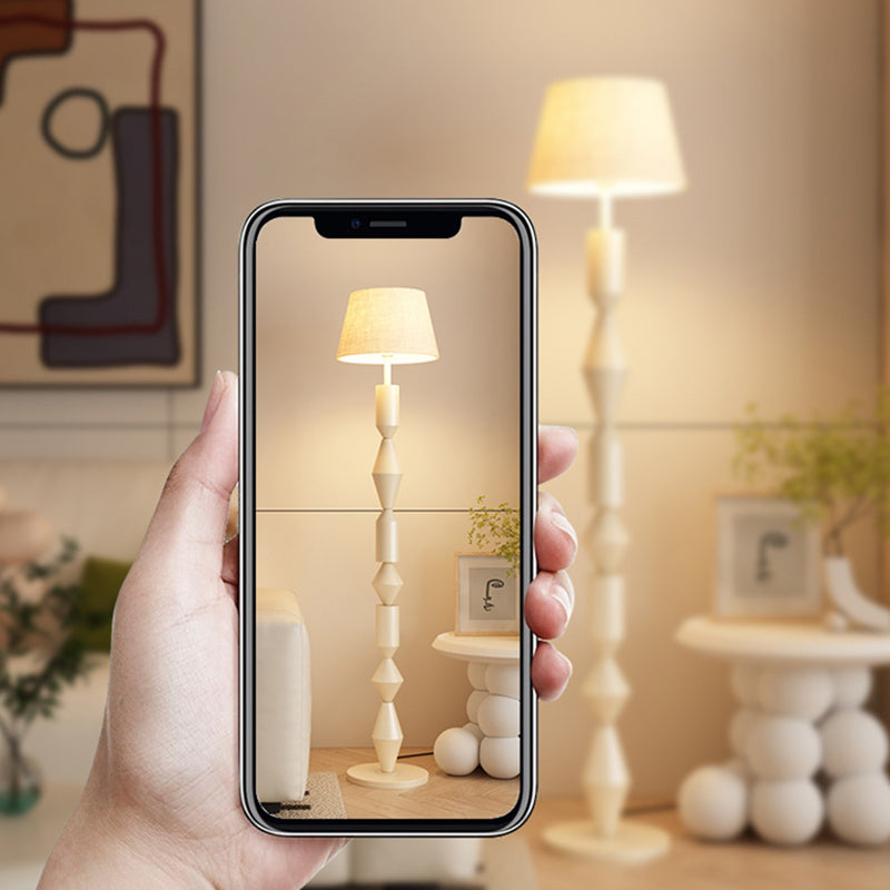 Lampe de sol traditionnelle française en fer et tissu géométrique ronde à 1 lumière pour chambre et salon 