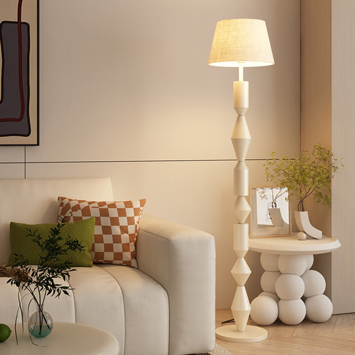 Traditional French Iron &amp; Fabric Geometric Round 1-Light Standing Floor Lamp For Bedroom &amp; Living Room