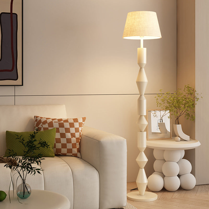 Lampe de sol traditionnelle française en fer et tissu géométrique ronde à 1 lumière pour chambre et salon 