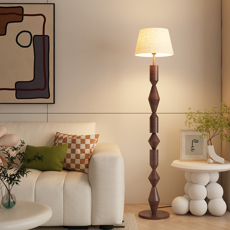Lampe de sol traditionnelle française en fer et tissu géométrique ronde à 1 lumière pour chambre et salon 