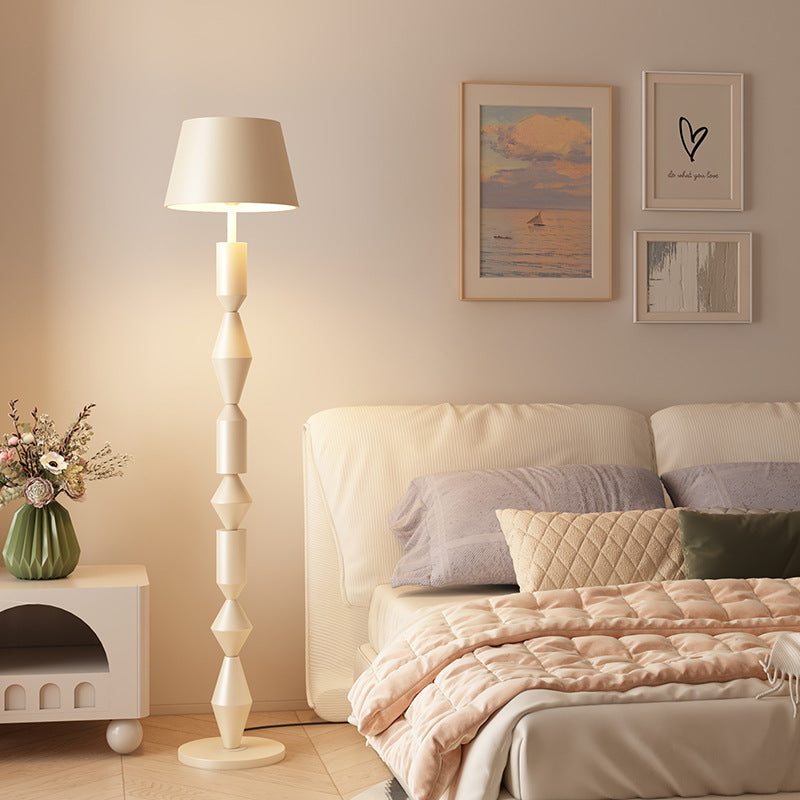 Lampe de sol traditionnelle française en fer et tissu géométrique ronde à 1 lumière pour chambre et salon 