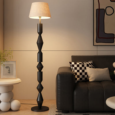 Lampe de sol traditionnelle française en fer et tissu géométrique ronde à 1 lumière pour chambre et salon 