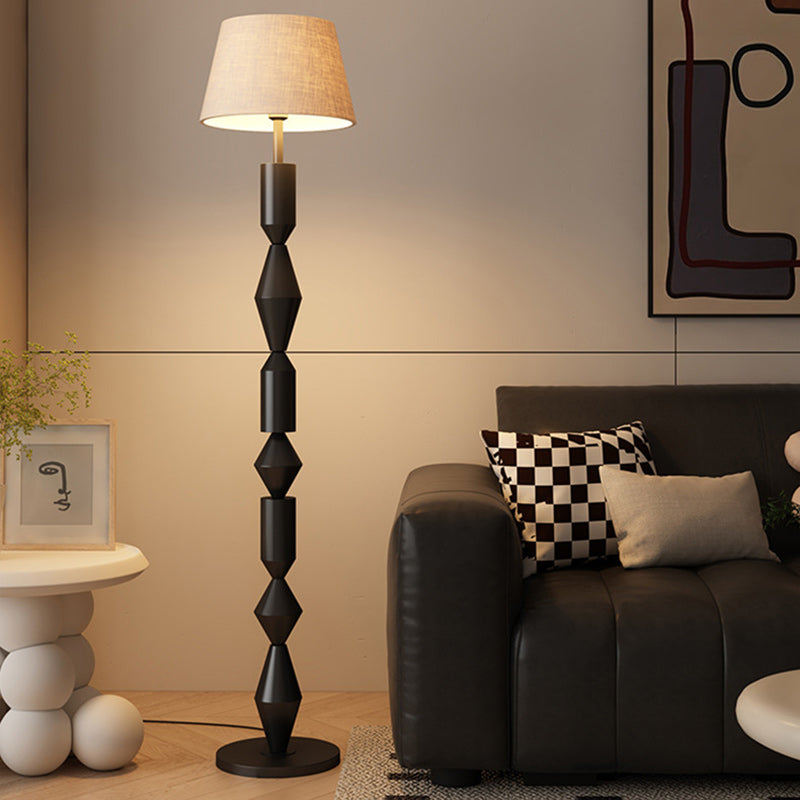Lampe de sol traditionnelle française en fer et tissu géométrique ronde à 1 lumière pour chambre et salon 