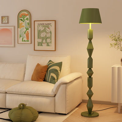 Lampe de sol traditionnelle française en fer et tissu géométrique ronde à 1 lumière pour chambre et salon 