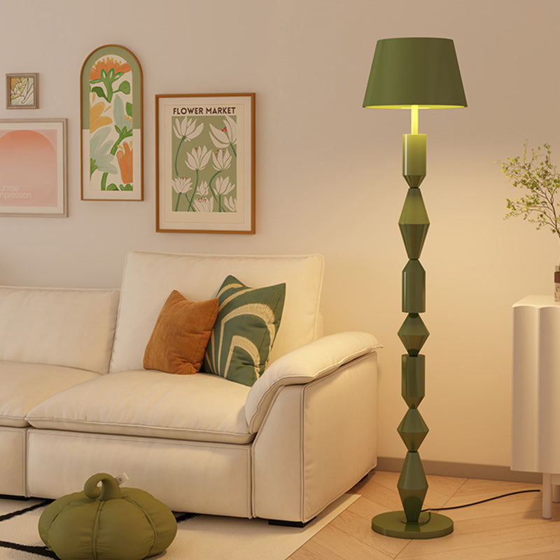 Lampe de sol traditionnelle française en fer et tissu géométrique ronde à 1 lumière pour chambre et salon 