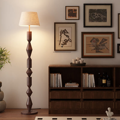 Lampe de sol traditionnelle française en fer et tissu géométrique ronde à 1 lumière pour chambre et salon 