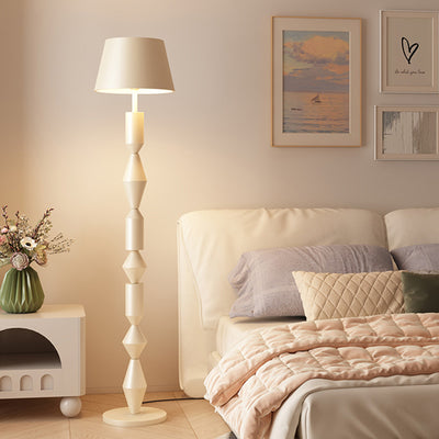 Lampe de sol traditionnelle française en fer et tissu géométrique ronde à 1 lumière pour chambre et salon 