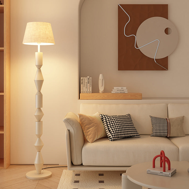 Traditional French Iron &amp; Fabric Geometric Round 1-Light Standing Floor Lamp For Bedroom &amp; Living Room
