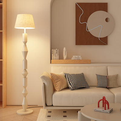 Lampe de sol traditionnelle française en fer et tissu géométrique ronde à 1 lumière pour chambre et salon 