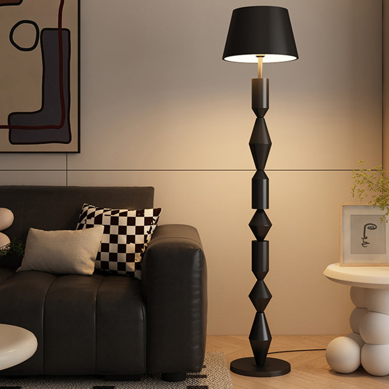 Lampe de sol traditionnelle française en fer et tissu géométrique ronde à 1 lumière pour chambre et salon 