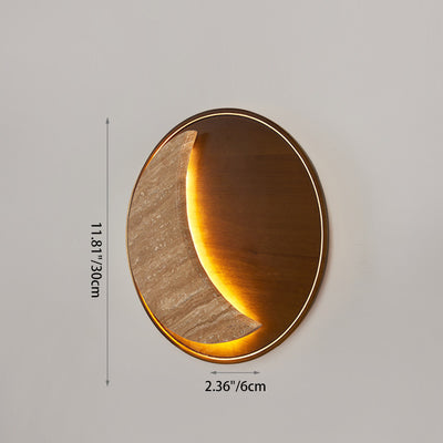 Lámpara de Aplique de Pared LED Redonda en Forma de Luna de Metal, Piedra y Madera Tradicional Japonesa para Dormitorio y Sala de Estar 