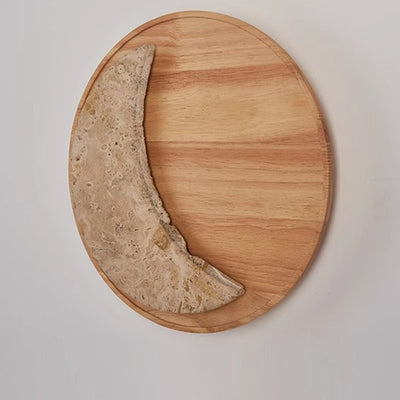 Lámpara de Aplique de Pared LED Redonda en Forma de Luna de Metal, Piedra y Madera Tradicional Japonesa para Dormitorio y Sala de Estar 