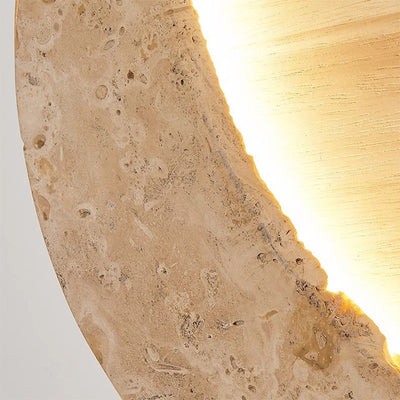 Lámpara de Aplique de Pared LED Redonda en Forma de Luna de Metal, Piedra y Madera Tradicional Japonesa para Dormitorio y Sala de Estar 
