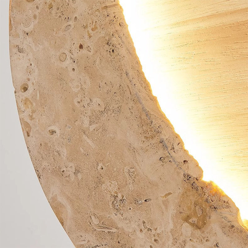 Lámpara de Aplique de Pared LED Redonda en Forma de Luna de Metal, Piedra y Madera Tradicional Japonesa para Dormitorio y Sala de Estar 