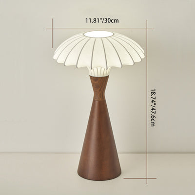 Traditional French Wood & Silk Cone-Shaped 1-Light Table Lamp For Bedroom & Living Room