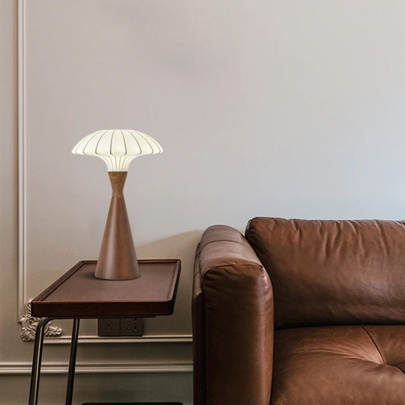 Traditional French Wood & Silk Cone-Shaped 1-Light Table Lamp For Bedroom & Living Room