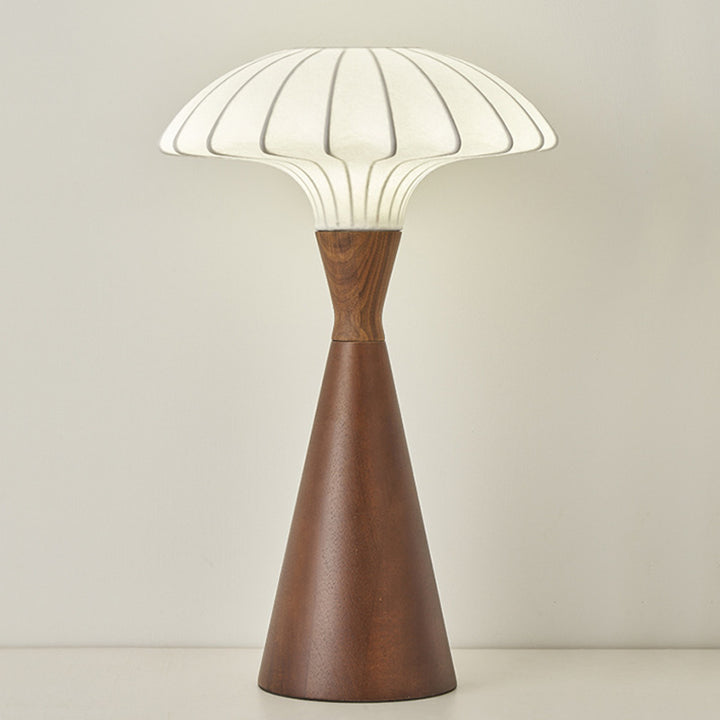 Lámpara de mesa de 1 luz con forma de cono de madera y seda tradicional francesa para dormitorio y sala de estar 