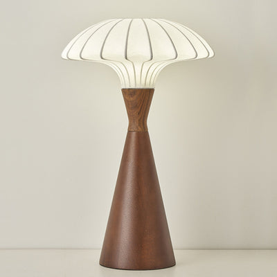 Traditional French Wood & Silk Cone-Shaped 1-Light Table Lamp For Bedroom & Living Room