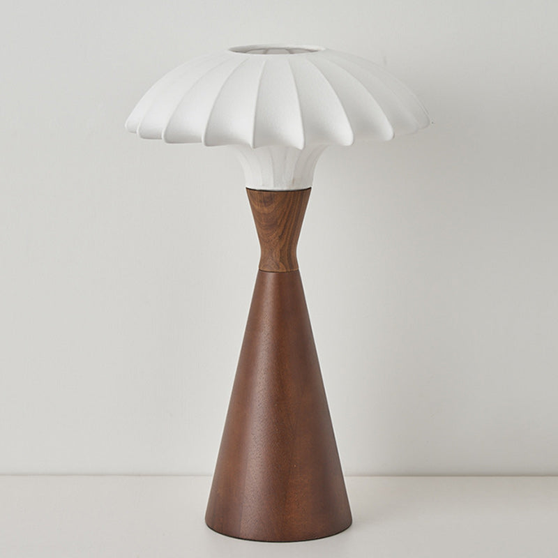 Traditional French Wood & Silk Cone-Shaped 1-Light Table Lamp For Bedroom & Living Room