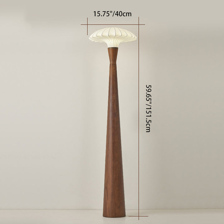 Traditional French Rubberwood Faux Silk Dome Shade 1-Light Standing Floor Lamp For Bedroom & Living Room