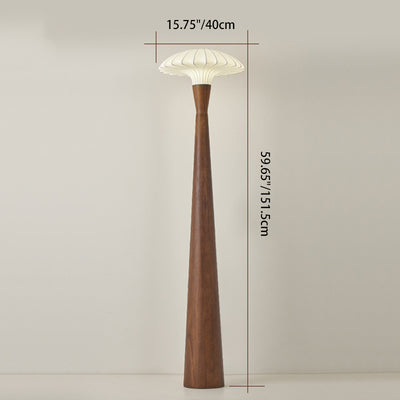 Traditional French Wood & Silk Dome Shade 1-Light Standing Floor Lamp For Bedroom & Living Room