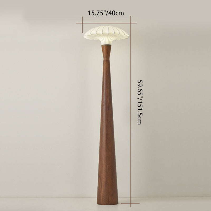Traditional French Wood & Silk Dome Shade 1-Light Standing Floor Lamp For Bedroom & Living Room