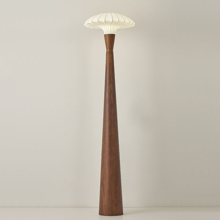 Traditional French Rubberwood Faux Silk Dome Shade 1-Light Standing Floor Lamp For Bedroom & Living Room