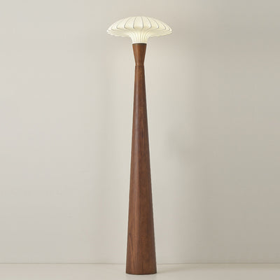 Traditional French Wood & Silk Dome Shade 1-Light Standing Floor Lamp For Bedroom & Living Room