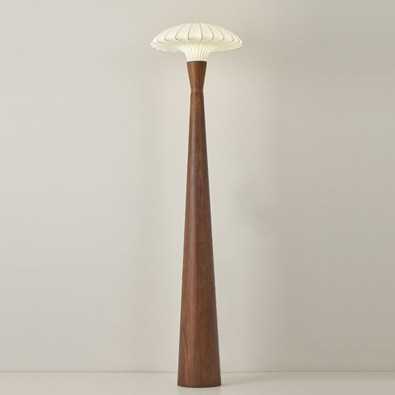 Traditional French Wood & Silk Dome Shade 1-Light Standing Floor Lamp For Bedroom & Living Room