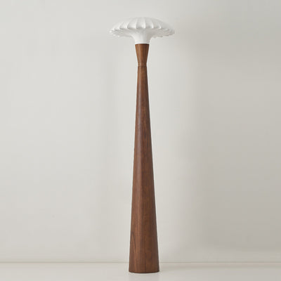 Traditional French Wood & Silk Dome Shade 1-Light Standing Floor Lamp For Bedroom & Living Room