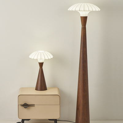 Traditional French Wood & Silk Dome Shade 1-Light Standing Floor Lamp For Bedroom & Living Room