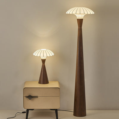 Traditional French Wood & Silk Dome Shade 1-Light Standing Floor Lamp For Bedroom & Living Room