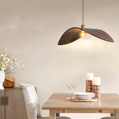 Lámpara colgante de 1 luz en forma de hoja de madera japonesa tradicional para comedor, dormitorio y sala de estar 