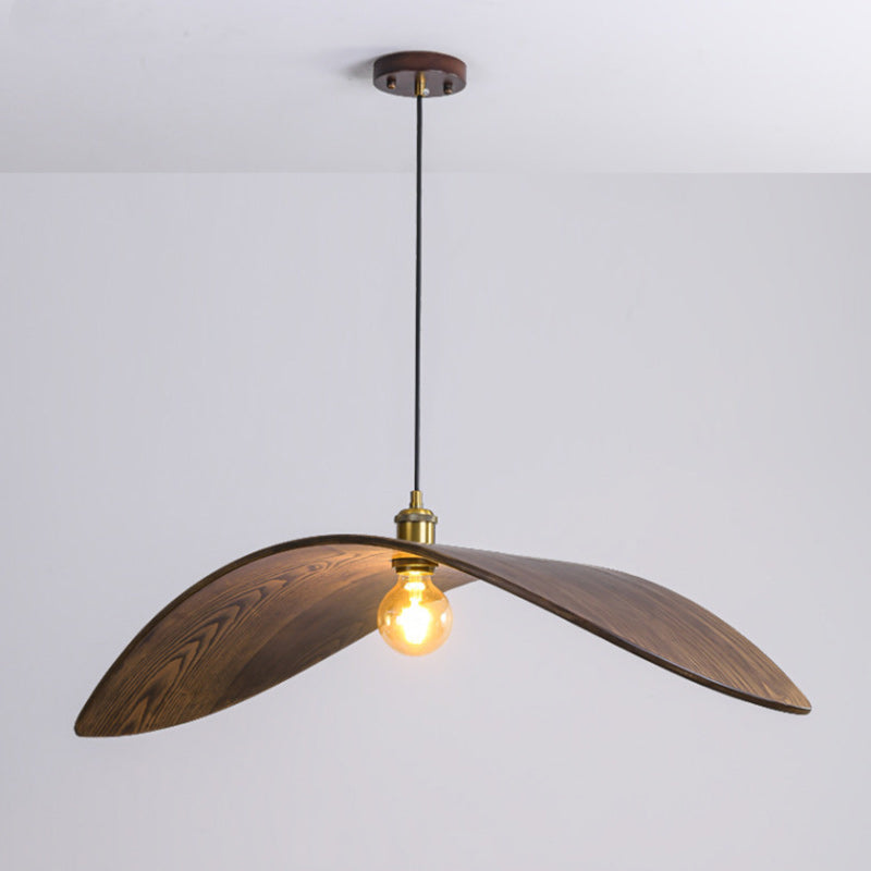 Lámpara colgante de 1 luz en forma de hoja de madera japonesa tradicional para comedor, dormitorio y sala de estar 