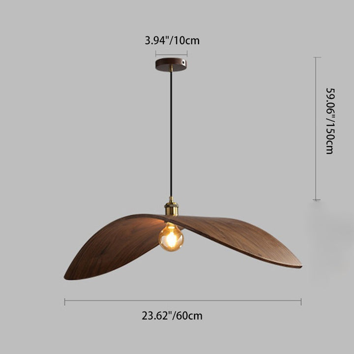 Traditional Japanese Wood Leaf-Shaped 1-Light Pendant Light For Dining Room, Bedroom & Living Room