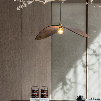 Lámpara colgante de 1 luz en forma de hoja de madera japonesa tradicional para comedor, dormitorio y sala de estar 