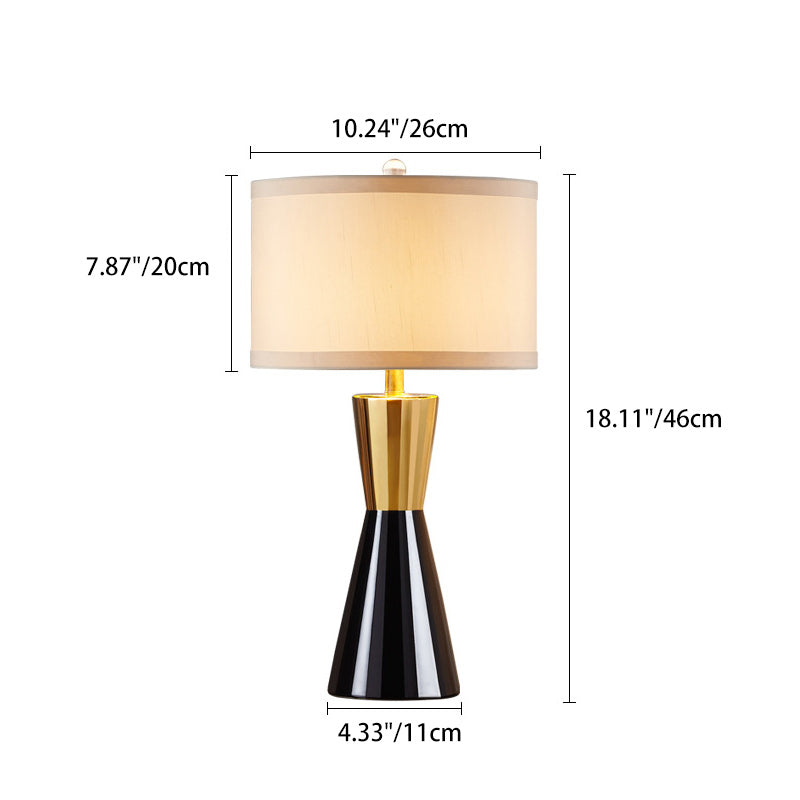 Lampe de table contemporaine nordique en céramique et tissu rond à 1 lumière pour chambre et salon 